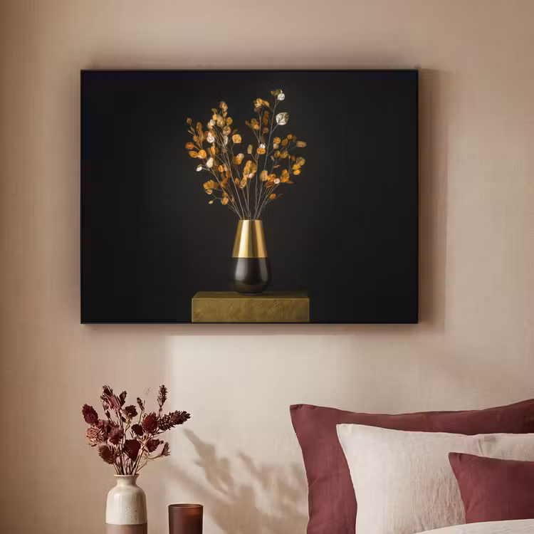Goudbruine - Bladeren - Vaas - Herfstachtig Textielframe - compleet frame klein -sfeer1