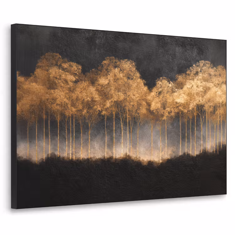 Gouden Bomen in Mistig Landschap Textielframe - compleet frame klein -3d