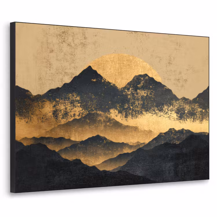 Gouden Bergen bij Maanlicht Textielframe zwart klein -3d