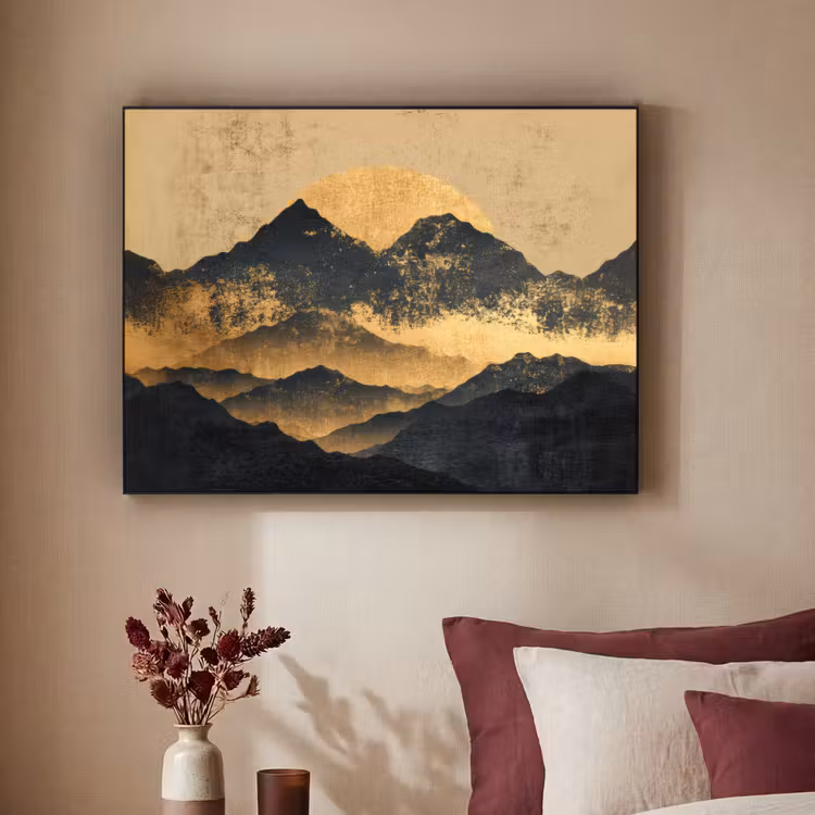 Gouden Bergen bij Maanlicht Textielframe - compleet frame klein -sfeer1
