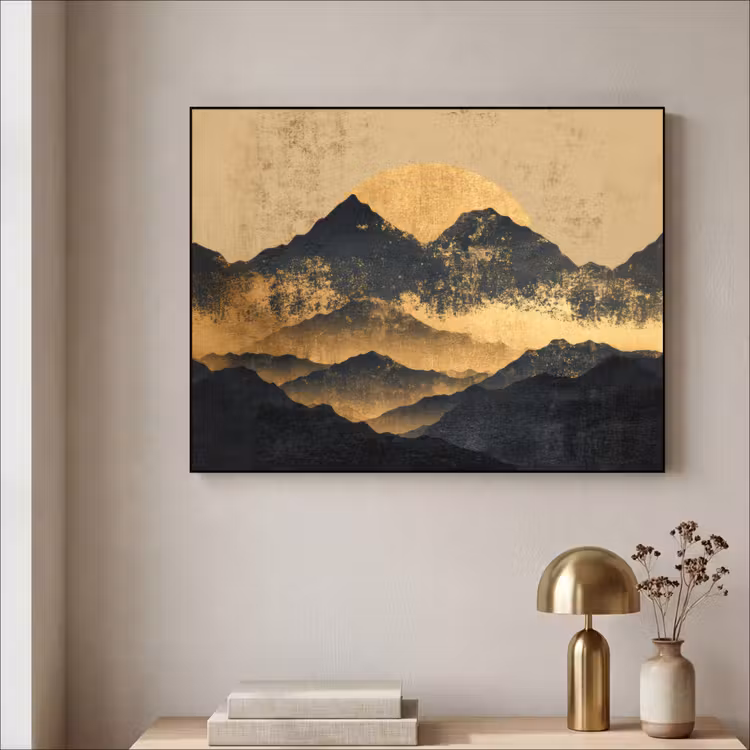 Gouden Bergen bij Maanlicht Textielframe - compleet frame klein -sfeer2