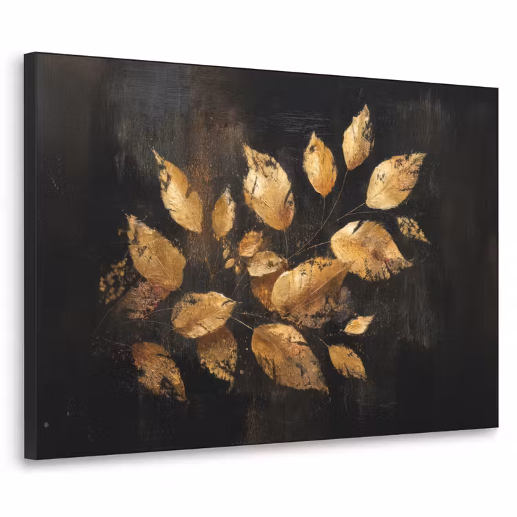 Gouden Bladeren op Donkere Achtergrond Textielframe zwart klein -3d