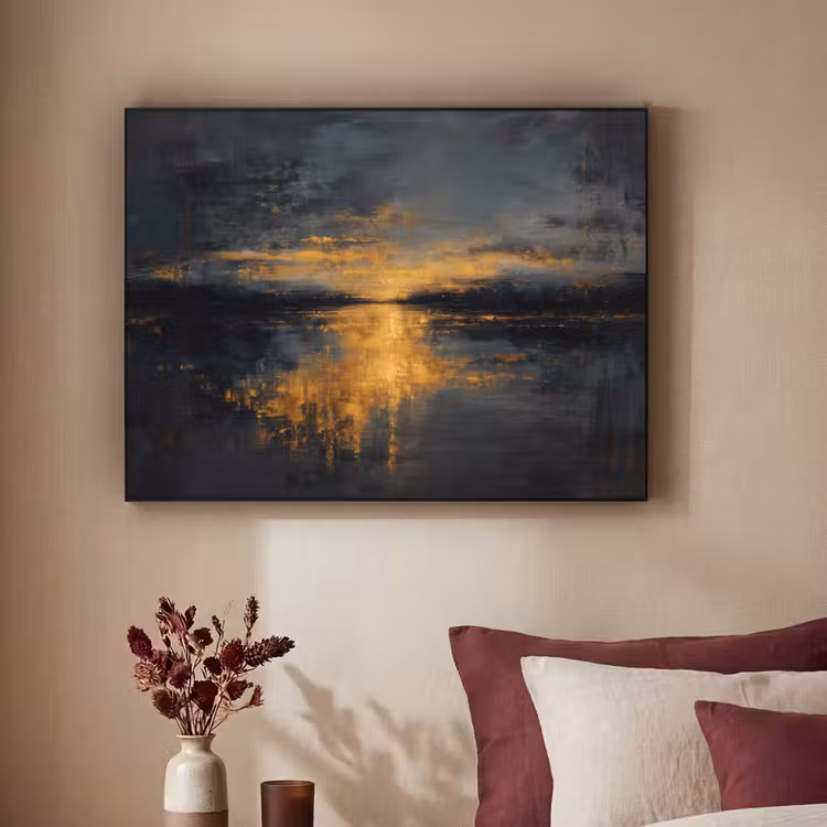 Gouden Reflectie op Water Textielframe zwart klein -sfeer1