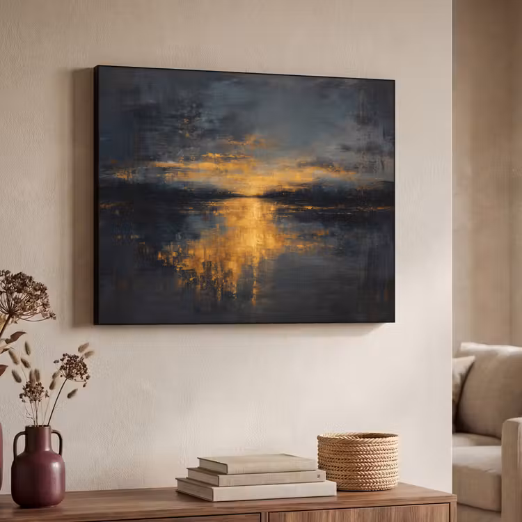 Gouden Reflectie op Water Textielframe - compleet frame klein -sfeer3