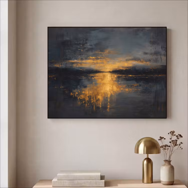 Gouden Reflectie op Water Textielframe - compleet frame klein -sfeer2