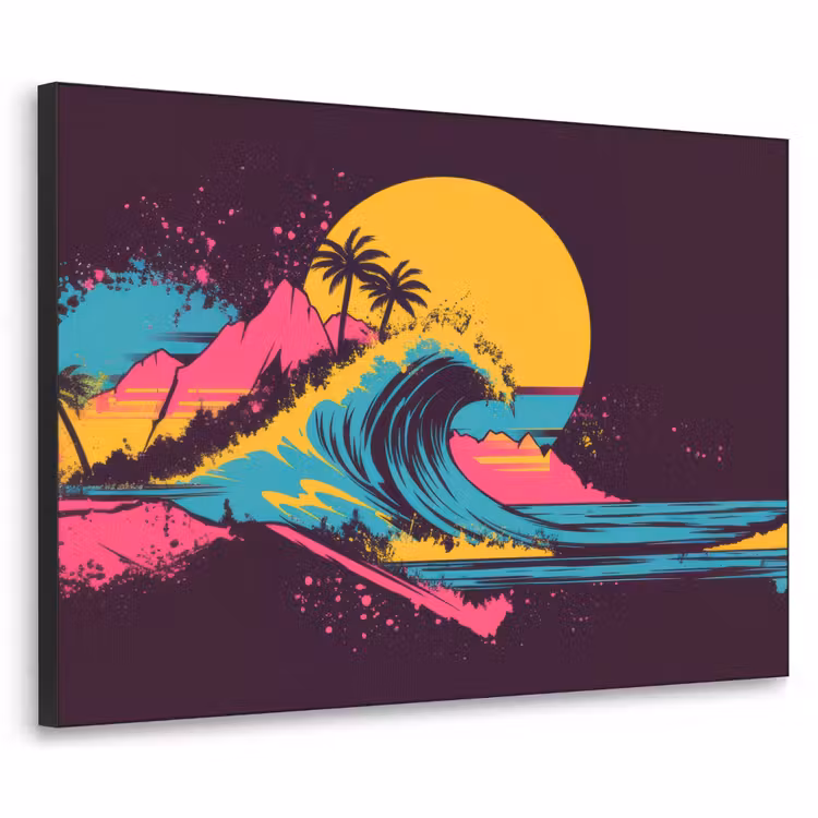Golf - Kleurrijk - Zon - Palmbomen Textielframe zwart klein -3d