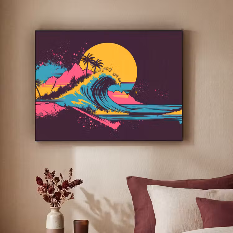 Golf - Kleurrijk - Zon - Palmbomen Textielframe zwart klein -sfeer1