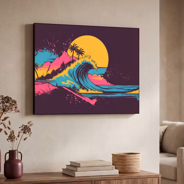 Golf - Kleurrijk - Zon - Palmbomen Textielframe zwart klein -sfeer3