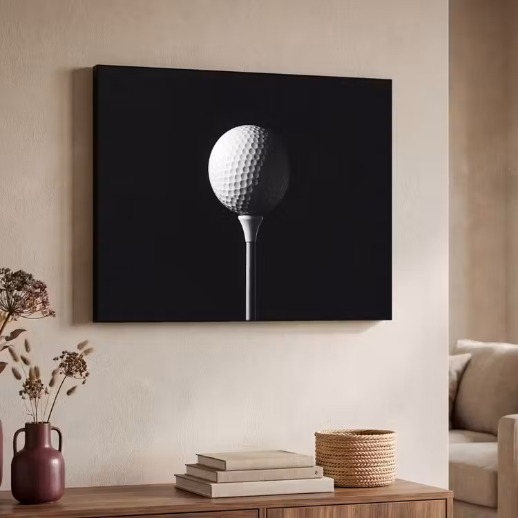 Golfbal - Minimalistisch - Wit Textielframe zwart klein -sfeer3