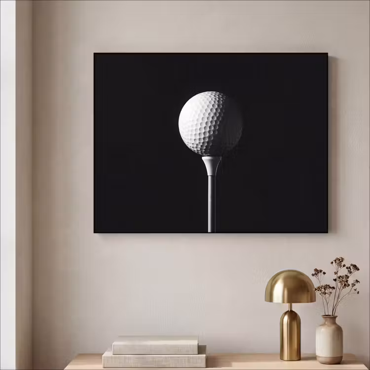 Golfbal - Minimalistisch - Wit Textielframe zwart klein -sfeer2