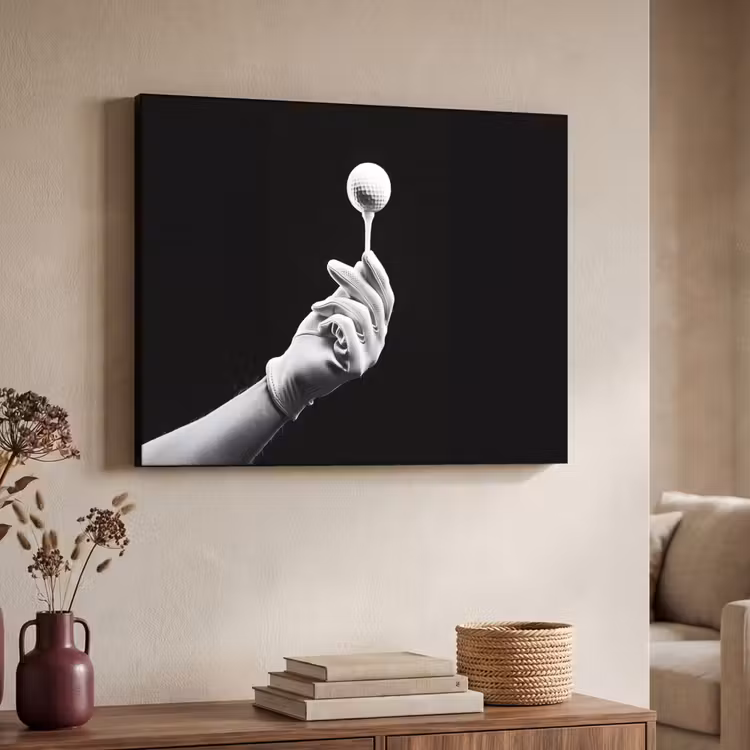 Golfbal - Zwart - Wit Textielframe zwart klein -sfeer3