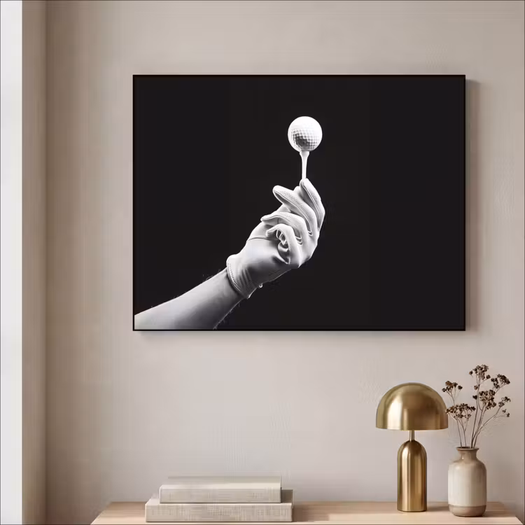Golfbal - Zwart - Wit Textielframe zwart klein -sfeer2