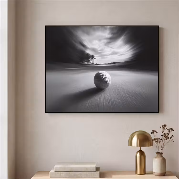 Golfbal - Wazig - Zwart Textielframe zwart klein -sfeer2