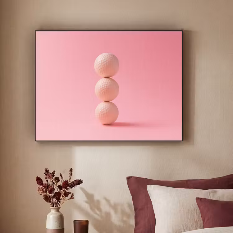 Golfballen - Roze - Drie Textielframe zwart klein -sfeer1