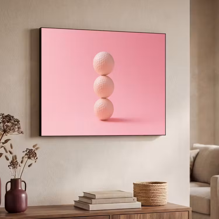 Golfballen - Roze - Drie Textielframe zwart klein -sfeer3