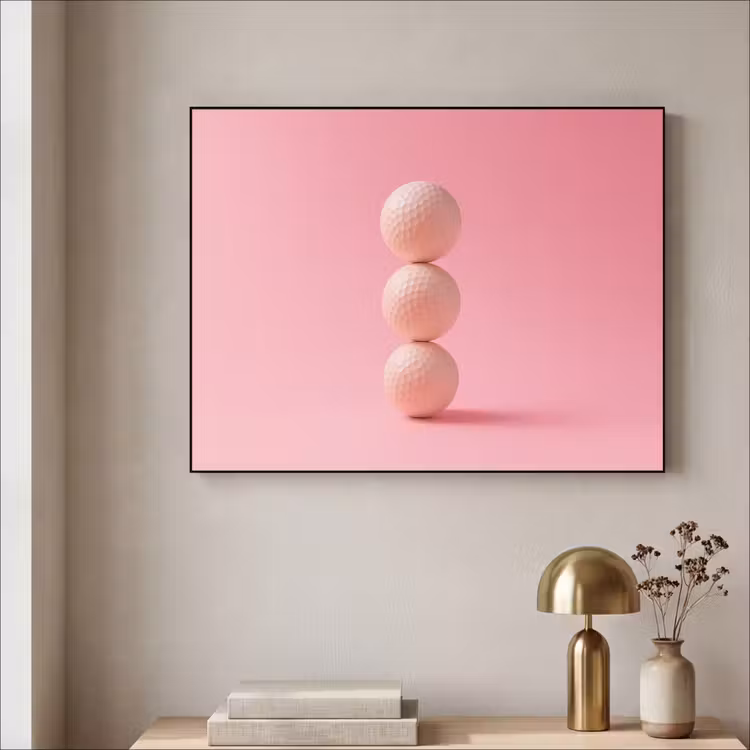 Golfballen - Roze - Drie Textielframe zwart klein -sfeer2