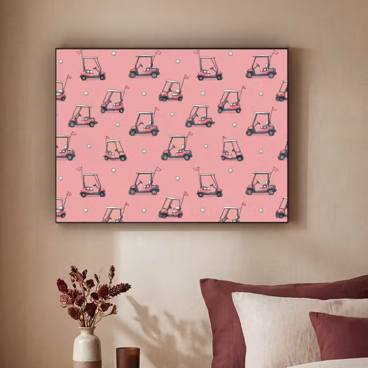 Golfkar - Retro - Roze Textielframe zwart klein 947 -sfeer1