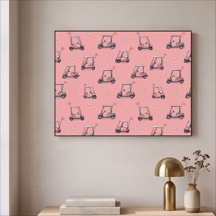 Golfkar - Retro - Roze Textielframe zwart klein 947 -sfeer2