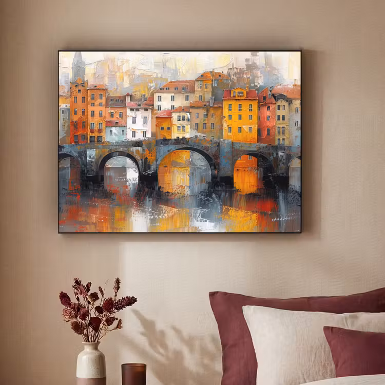 Gracht - Huizen - Kunst - Art Textielframe zwart klein -sfeer1
