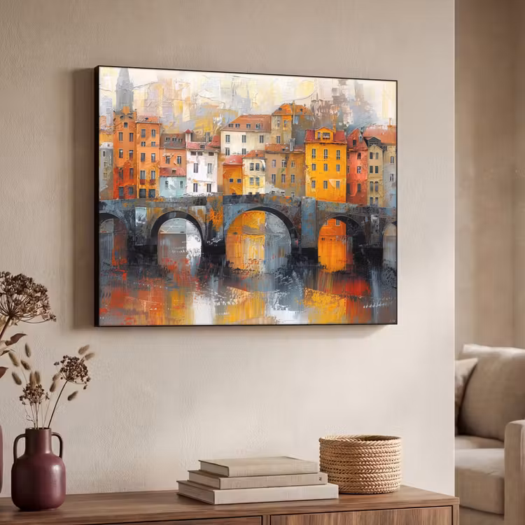 Gracht - Huizen - Kunst - Art Textielframe zwart klein -sfeer3