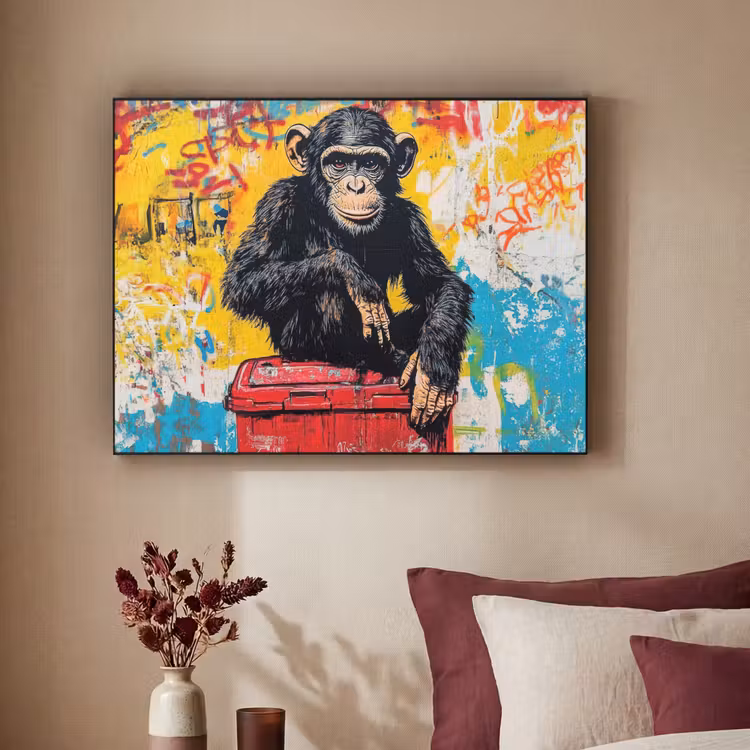 Graffiti - Aap - Street art - Dieren Textielframe zwart klein -sfeer1