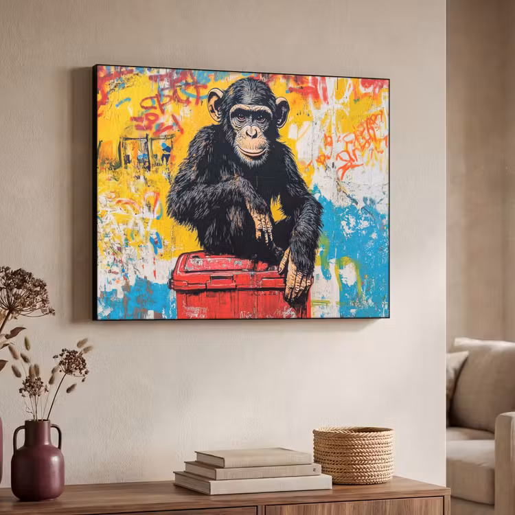 Graffiti - Aap - Street art - Dieren Textielframe - compleet frame klein -sfeer3