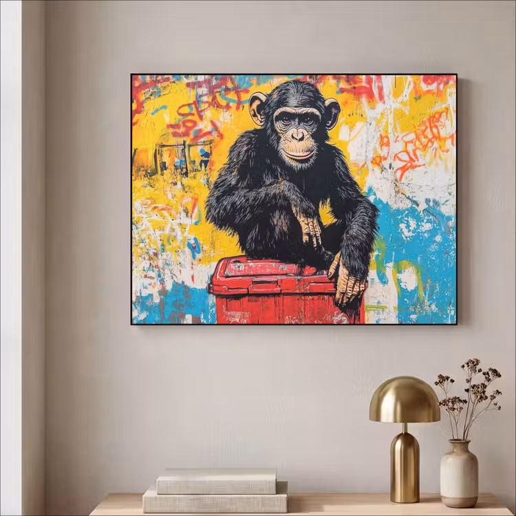 Graffiti - Aap - Street art - Dieren Textielframe zwart klein -sfeer2