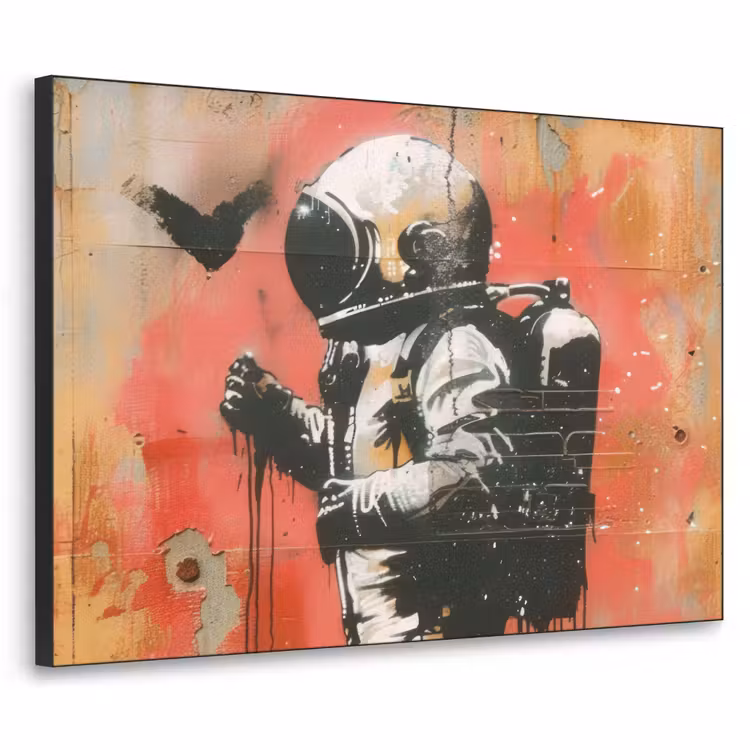 Graffiti - Astronaut - Street art - Ruimte Textielframe - compleet frame klein -3d
