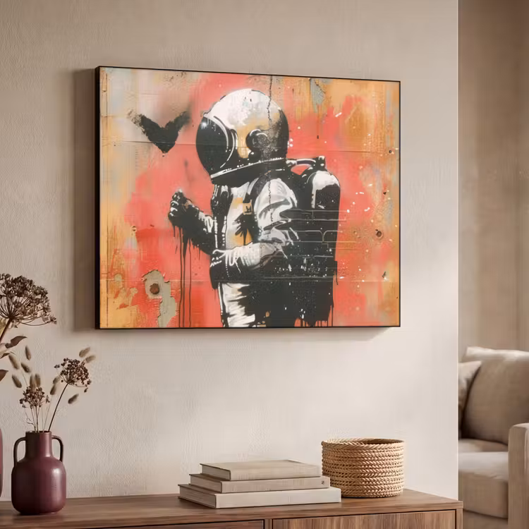 Graffiti - Astronaut - Street art - Ruimte Textielframe zwart klein -sfeer3