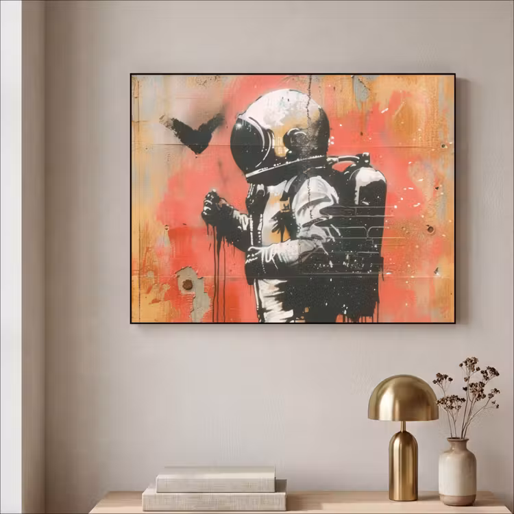 Graffiti - Astronaut - Street art - Ruimte Textielframe zwart klein -sfeer2