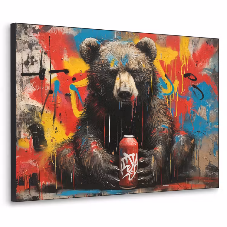 Graffiti - Beer - Dier - Muur - Street art Textielframe - compleet frame klein -3d