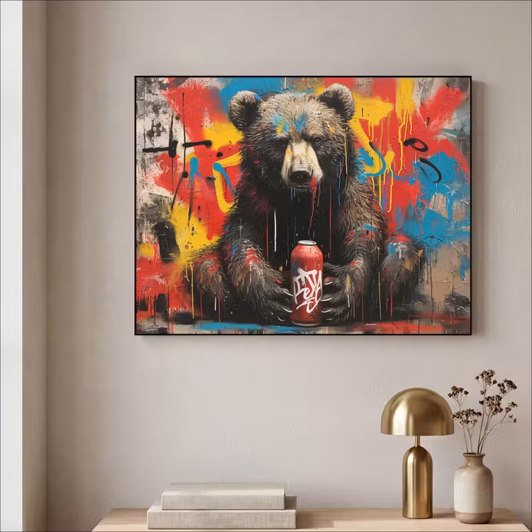 Graffiti - Beer - Dier - Muur - Street art Textielframe - compleet frame klein -sfeer2
