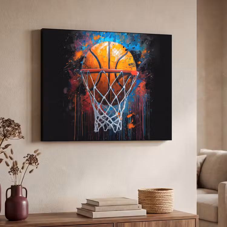 Graffiti - Basketbal - Sport - Zwart - Street art Textielframe zwart klein -sfeer3
