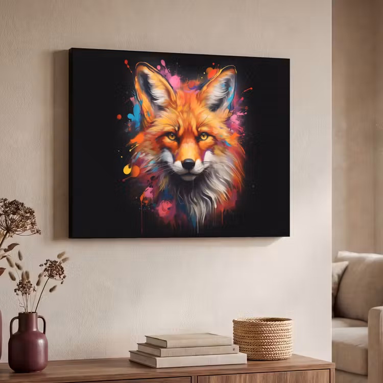 Graffiti - Vos - Zwart - Pop art Textielframe - compleet frame klein -sfeer3