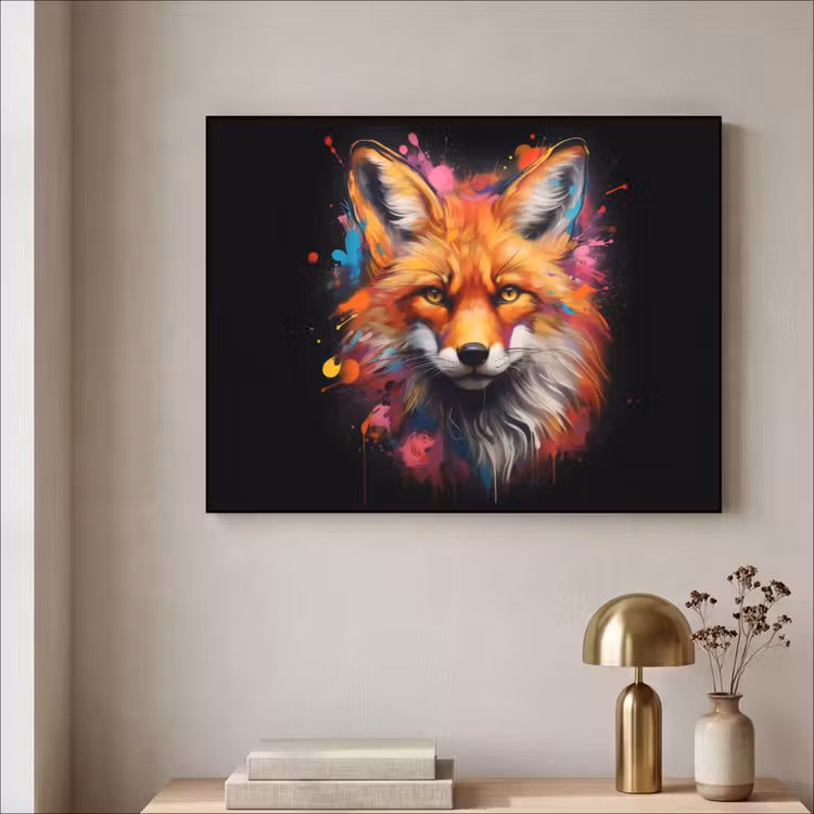 Graffiti - Vos - Zwart - Pop art Textielframe zwart klein -sfeer2