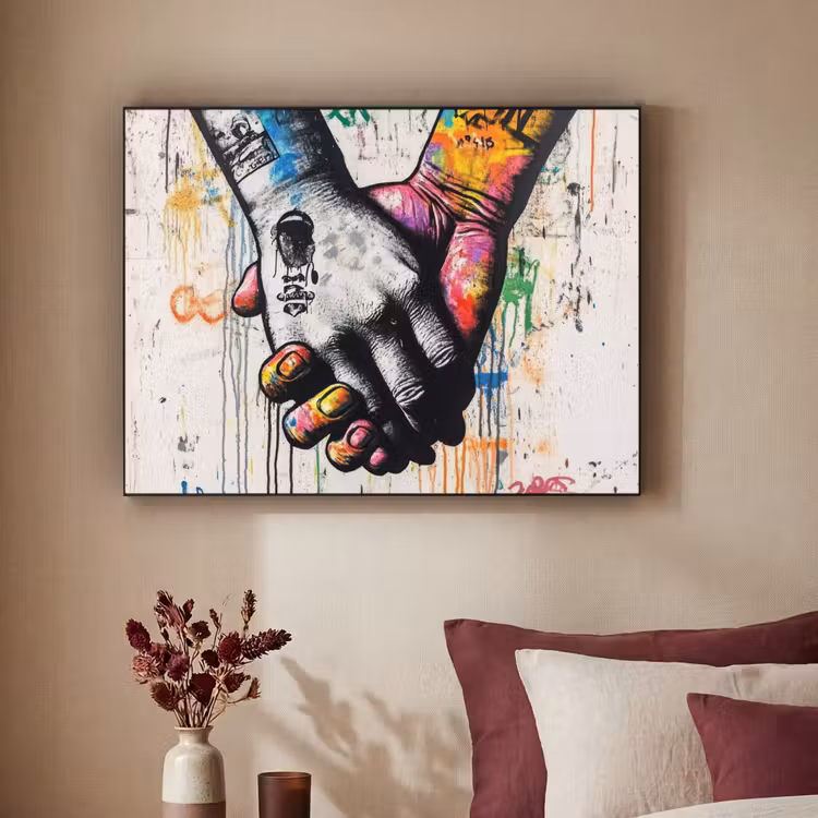 Graffiti - Handen - Vintage - Street art Textielframe - compleet frame klein -sfeer1