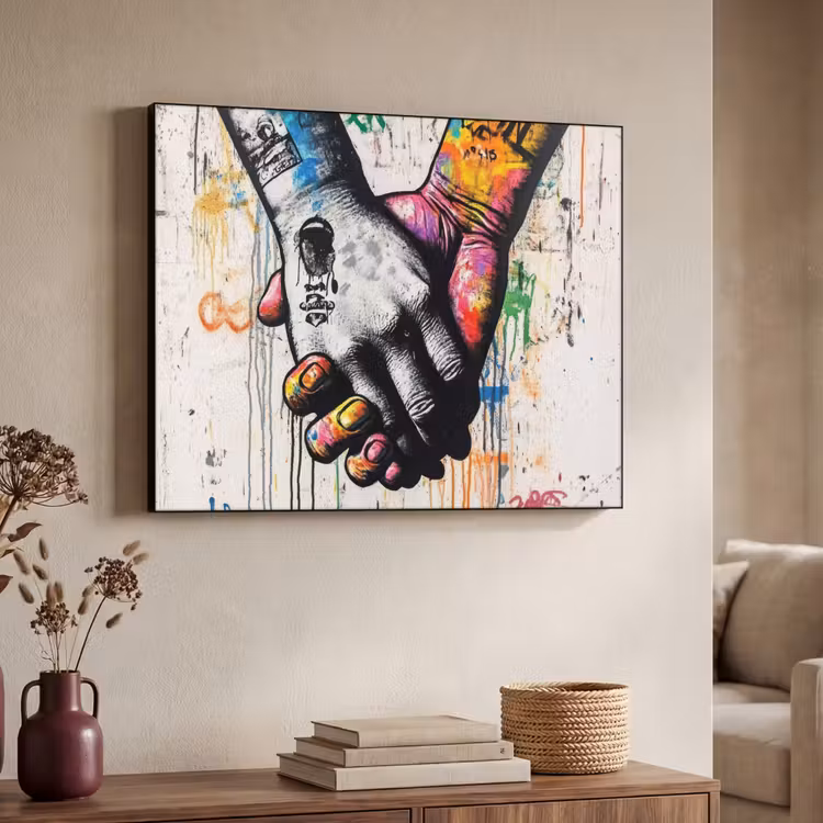 Graffiti - Handen - Vintage - Street art Textielframe - compleet frame klein -sfeer3