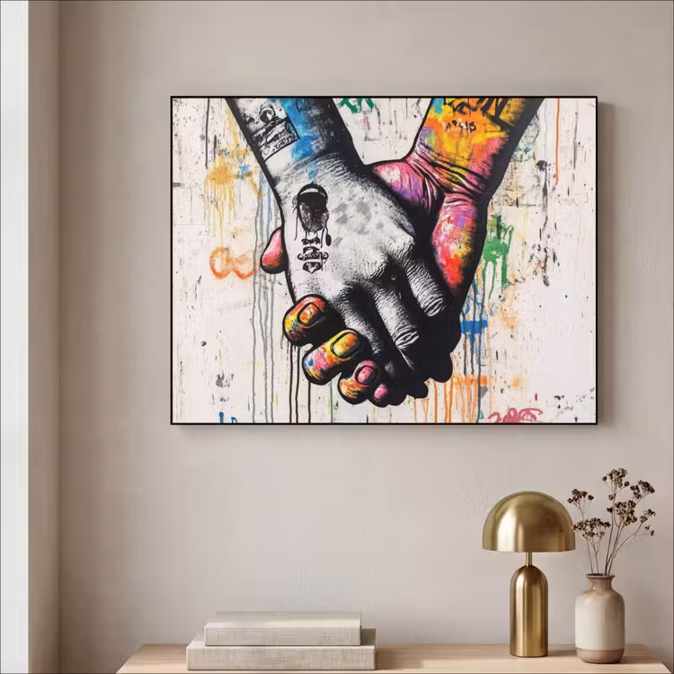 Graffiti - Handen - Vintage - Street art Textielframe - compleet frame klein -sfeer2