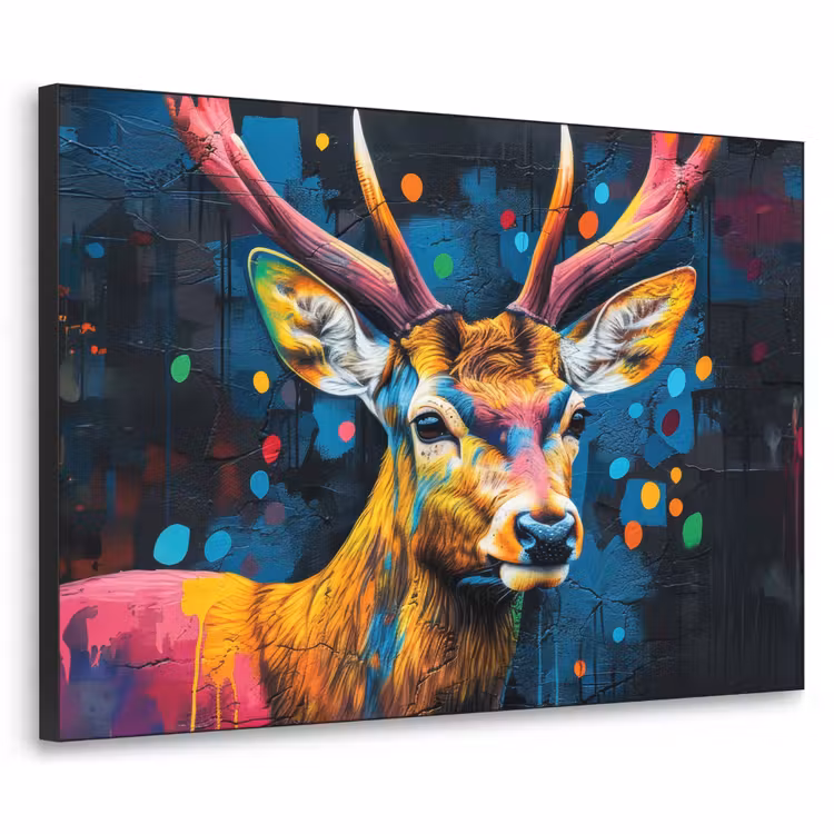 Graffiti - Hert - Dier - Kleurrijk Textielframe zwart klein -3d