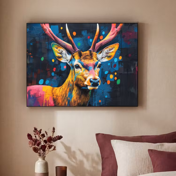 Graffiti - Hert - Dier - Kleurrijk Textielframe zwart klein -sfeer1