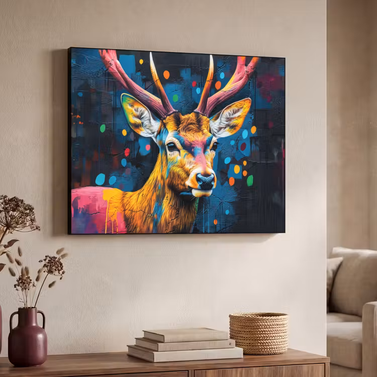 Graffiti - Hert - Dier - Kleurrijk Textielframe zwart klein -sfeer3
