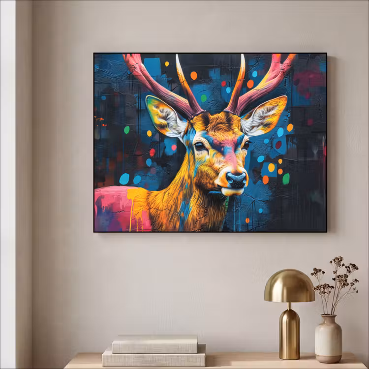 Graffiti - Hert - Dier - Kleurrijk Textielframe - compleet frame klein -sfeer2
