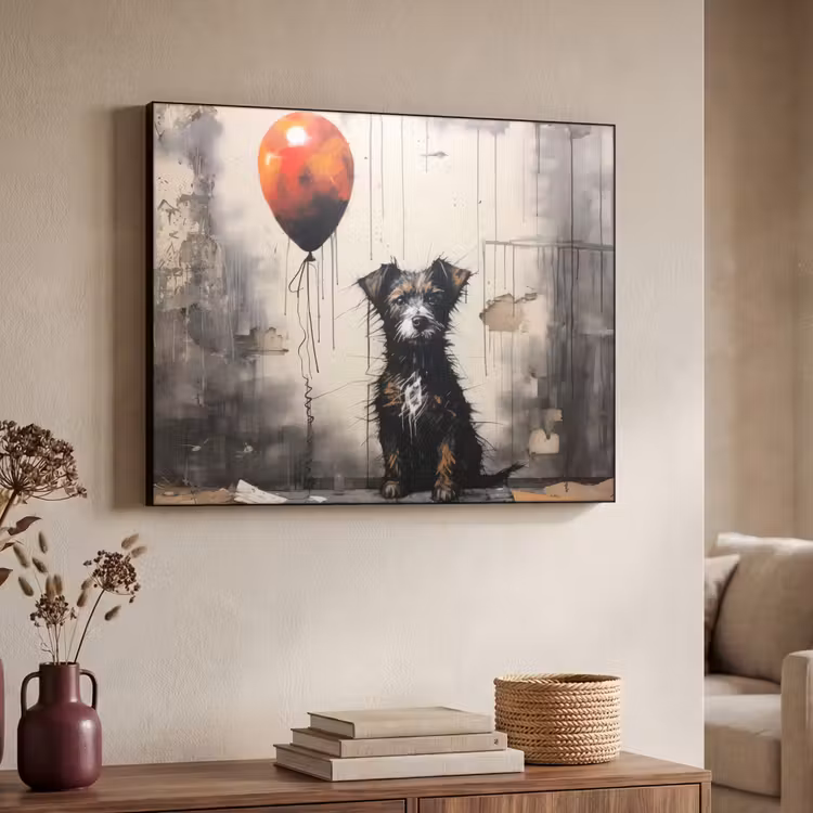 Graffiti - Hond - Ballon - Dieren Textielframe zwart klein -sfeer3
