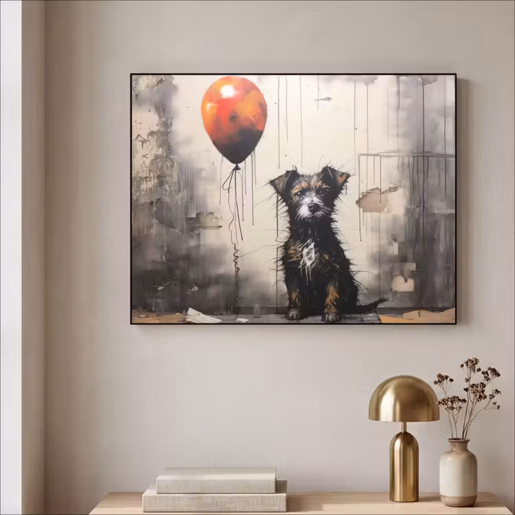 Graffiti - Hond - Ballon - Dieren Textielframe zwart klein -sfeer2