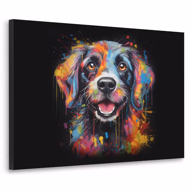 Graffiti - Hond - Zwart - Kleuren Textielframe zwart klein -3d