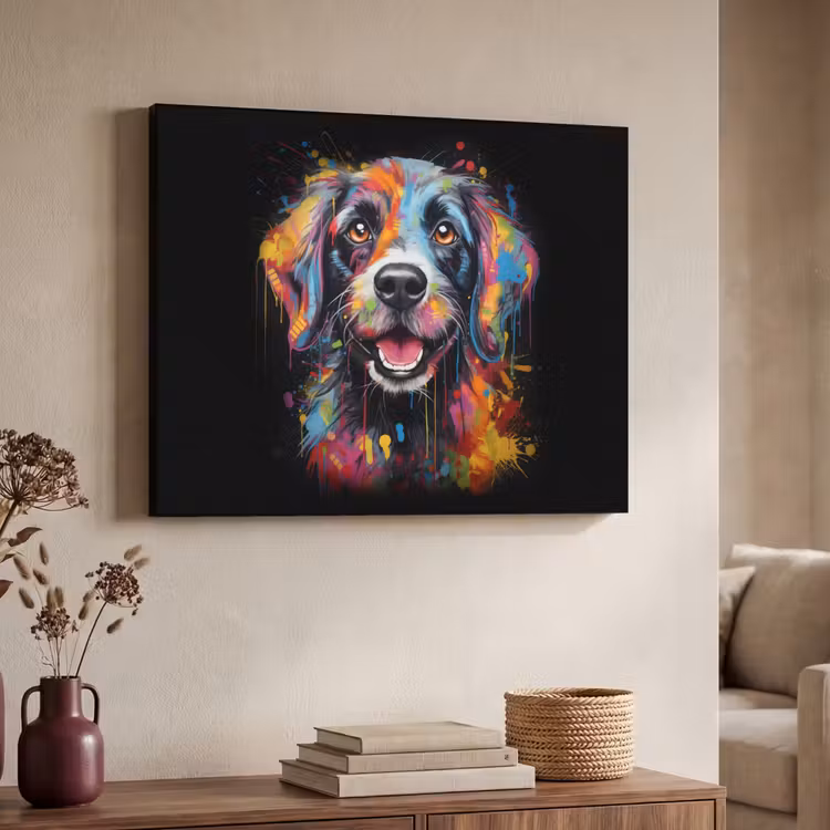 Graffiti - Hond - Zwart - Kleuren Textielframe zwart klein -sfeer3