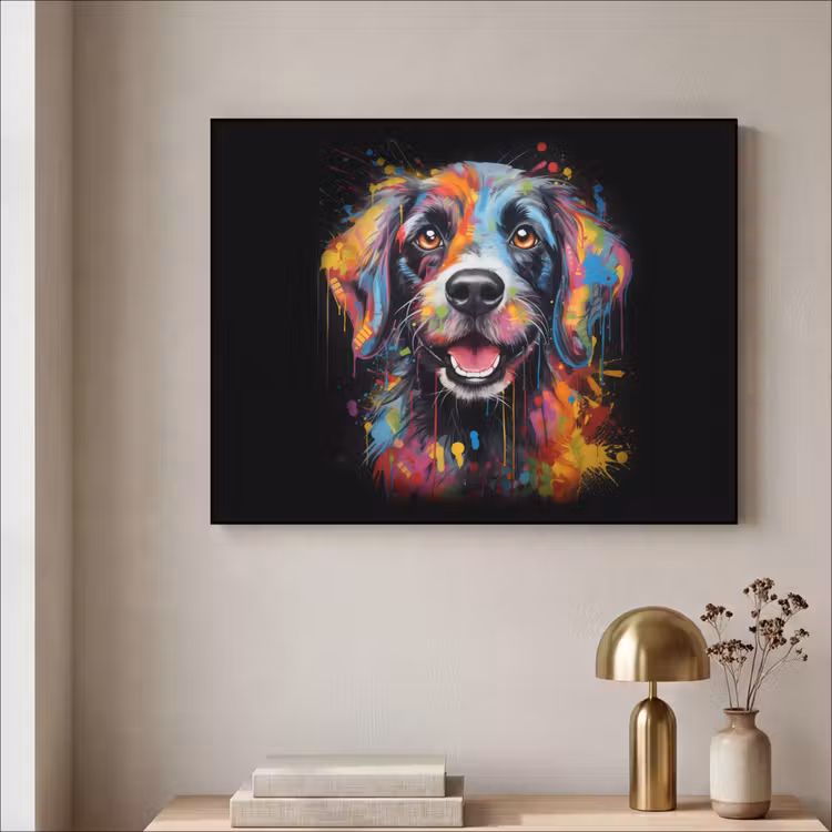 Graffiti - Hond - Zwart - Kleuren Textielframe zwart klein -sfeer2