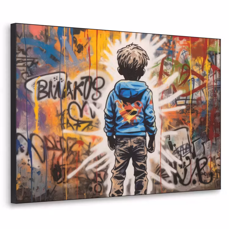 Graffiti - Jongen - Kleuren - Street Art Textielframe - compleet frame klein -3d