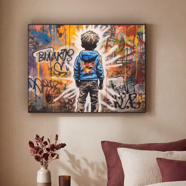 Graffiti - Jongen - Kleuren - Street Art Textielframe zwart klein -sfeer1