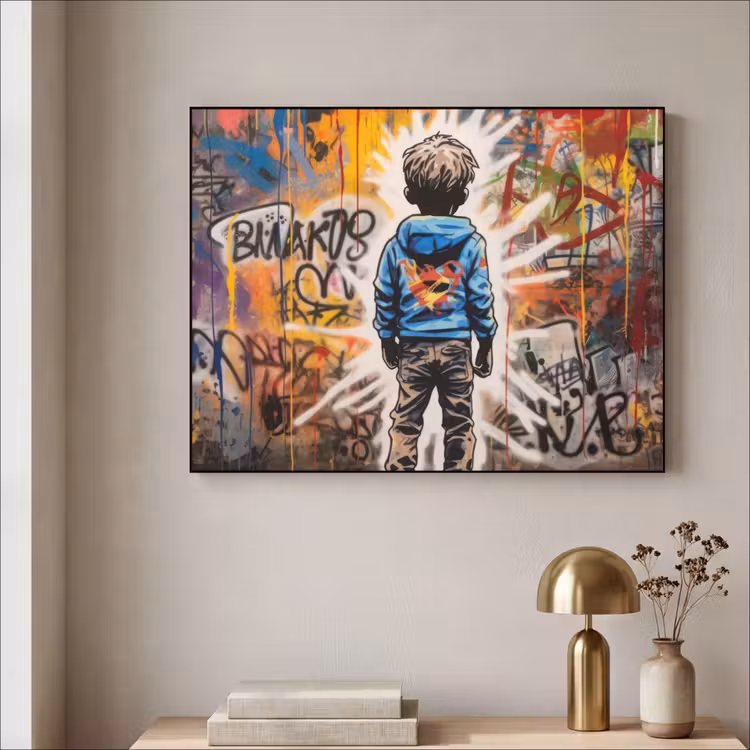 Graffiti - Jongen - Kleuren - Street Art Textielframe zwart klein -sfeer2